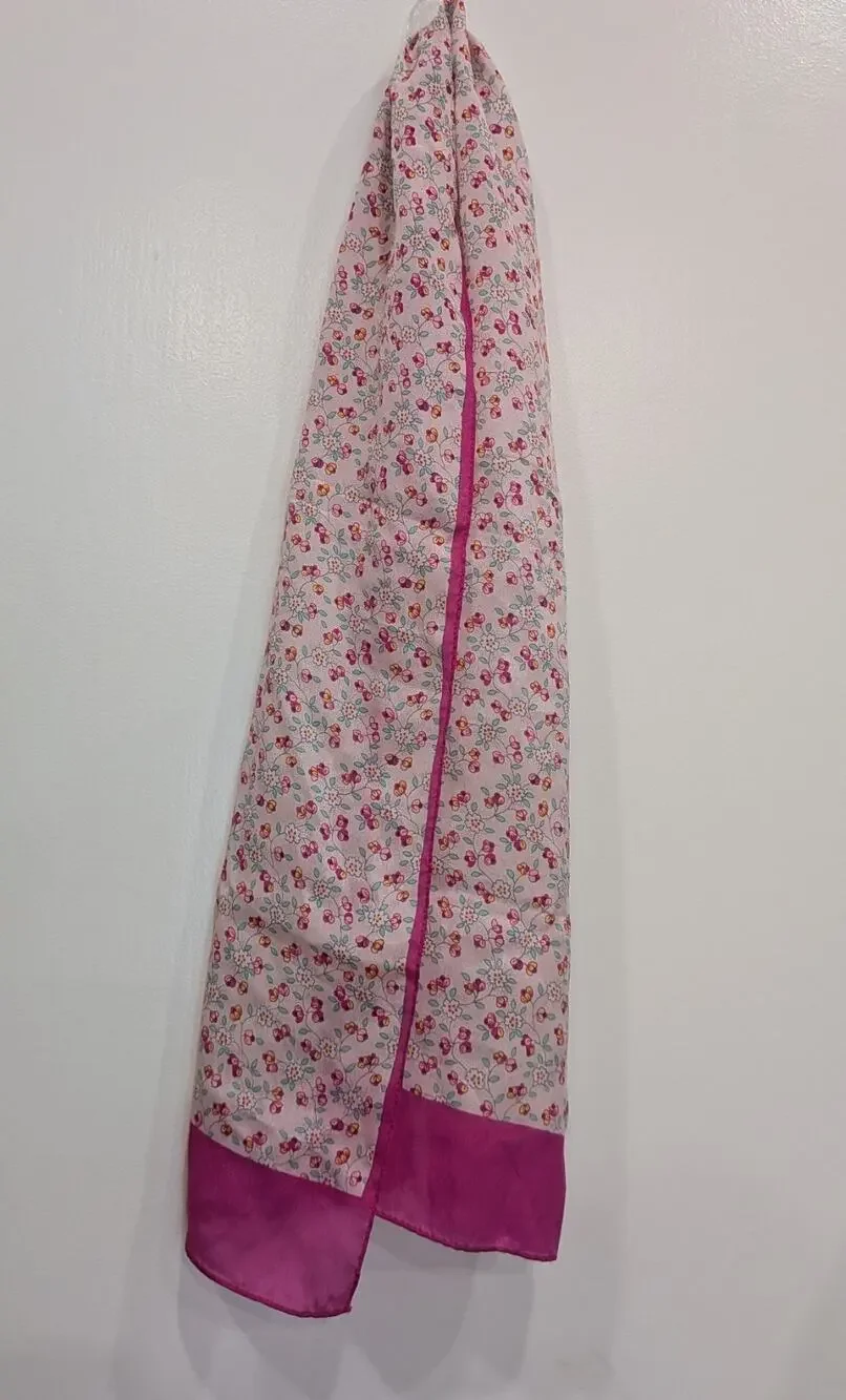 Vintage 100% Silk Scarf Made in Japan Pink Floral Long Rectangular Washable 50